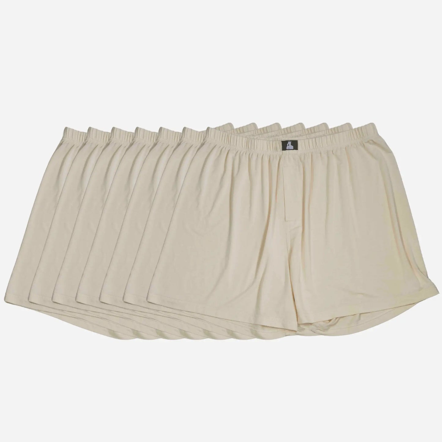 7-pack of beige Bamboo Lyocell men’s boxers for fertility health, breathable comfort, and sustainable living.