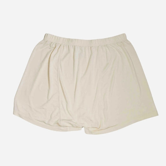 Rear view of Mr. Fertyl’s beige men's boxer's, designed with fertility-safe bamboo Lyocell for breathable, non toxic comfort.