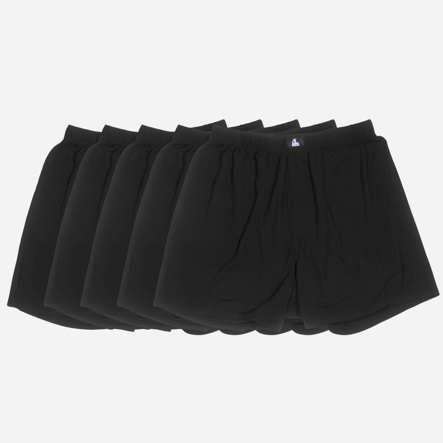 5-pack of black Bamboo Lyocell men’s boxers offering soft, breathable comfort and support for male fertility health.