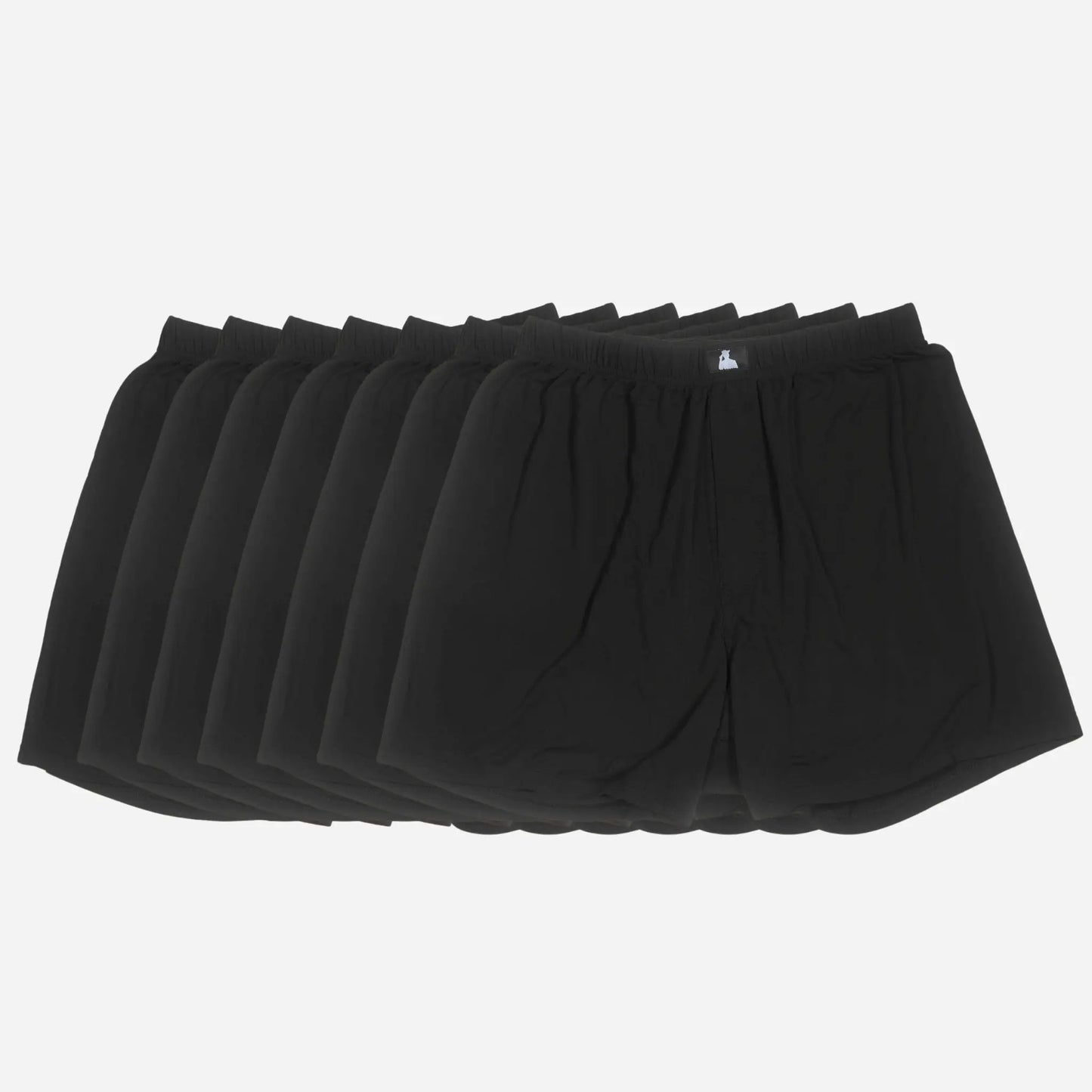 7-pack of black Bamboo Lyocell men’s boxers designed for fertility support, comfort, and sustainability.