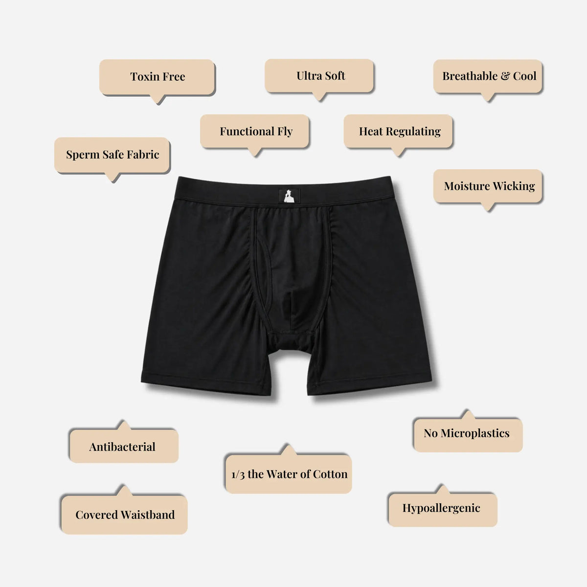 Black fertility-safe boxer brief's, sperm safe men’s underwear made from toxin-free, sustainable Bamboo Lyocell.