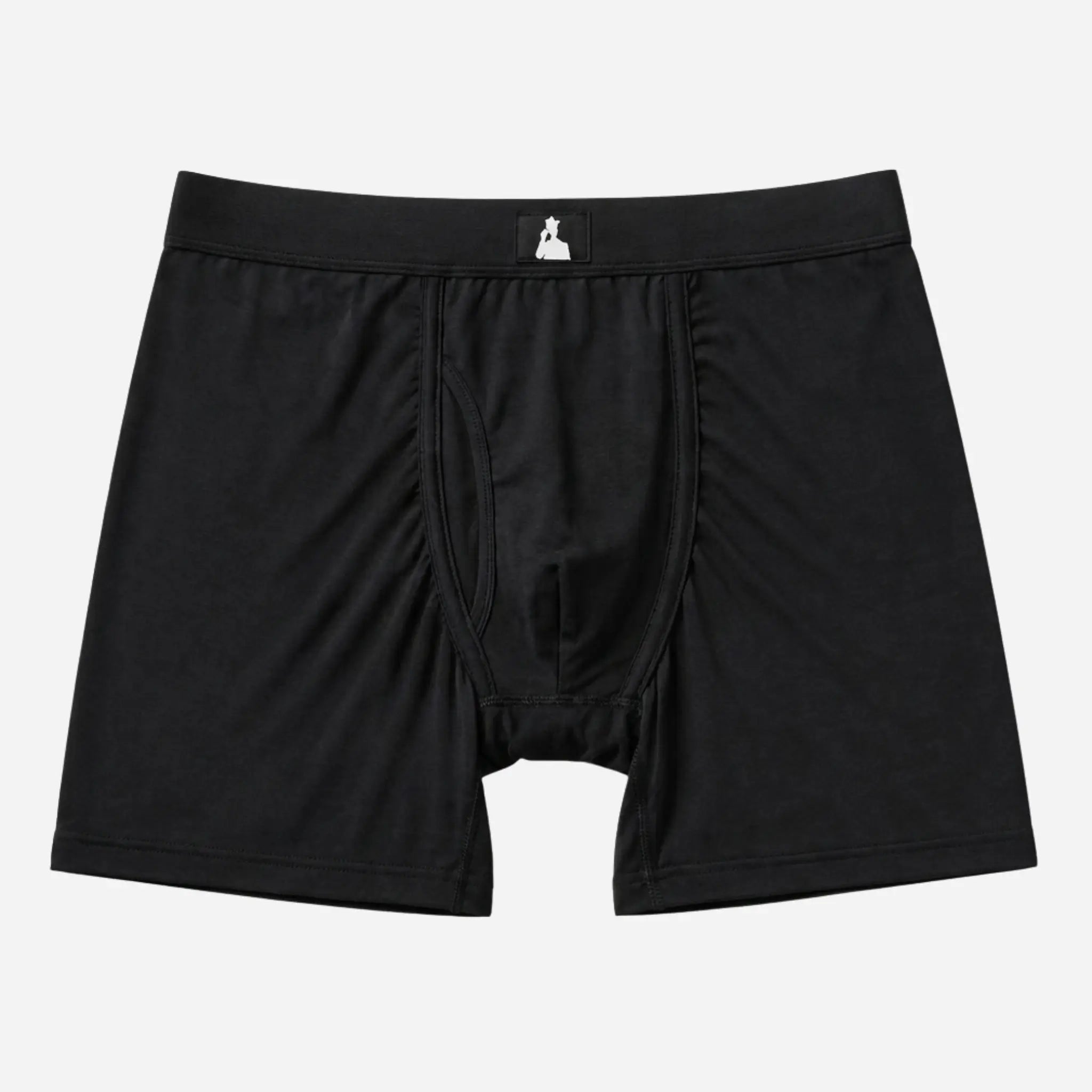 Front of black fertility-friendly men's boxer brief's by Mr. Fertyl, made from Bamboo Lyocell for breathable, non-toxic comfort.