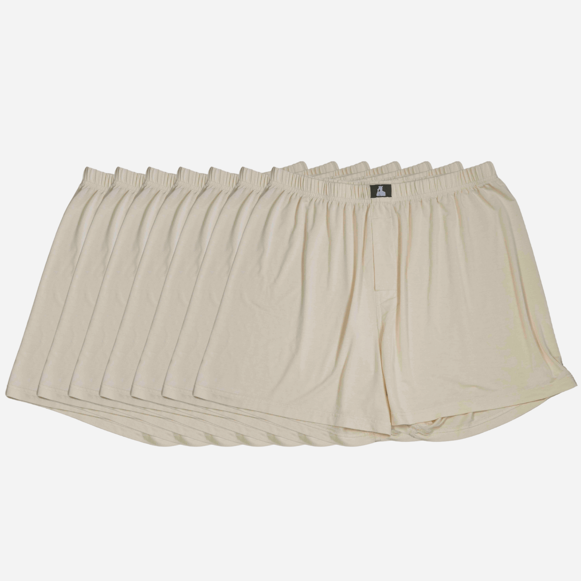 7-pack of beige Bamboo Lyocell men’s boxers for fertility health, breathable comfort, and sustainable living.