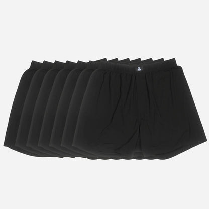7-pack of black Bamboo Lyocell men’s boxers designed for fertility support, comfort, and sustainability.